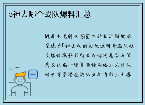 b神去哪个战队爆料汇总
