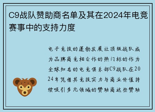 C9战队赞助商名单及其在2024年电竞赛事中的支持力度