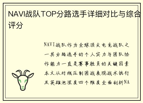 NAVI战队TOP分路选手详细对比与综合评分